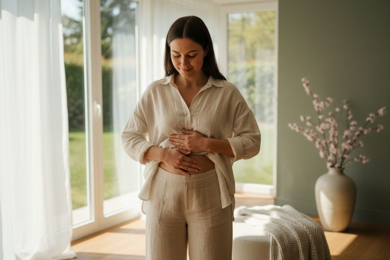 human holding their tummy 